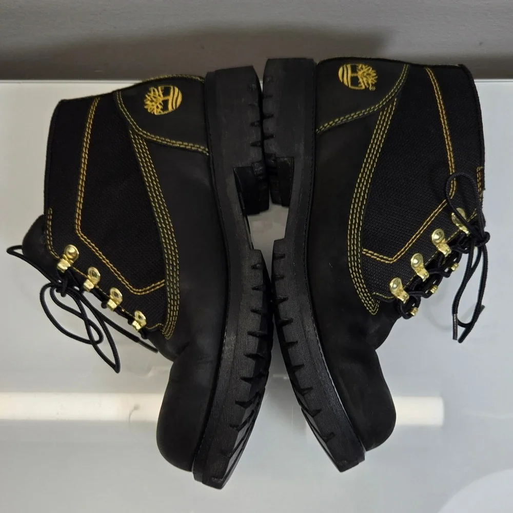 Timberland Waterproof Boots Mens 7 Black Campsite Chukka Leather Canvas Workwear